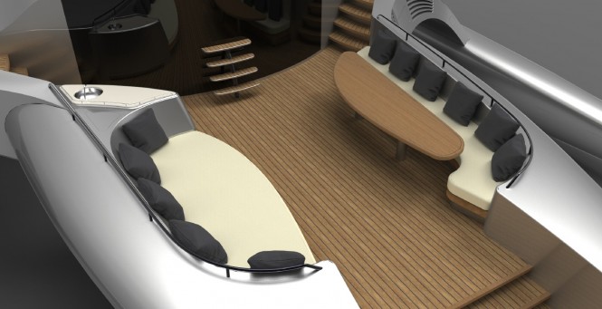 Superyacht Adastra cockpit in silver a Power Trimaran - as Designed by John Shuttleworth Yacht Design