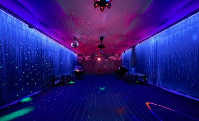 50m motor yacht MYSTERE SHADOW hangar that converts to a disco.