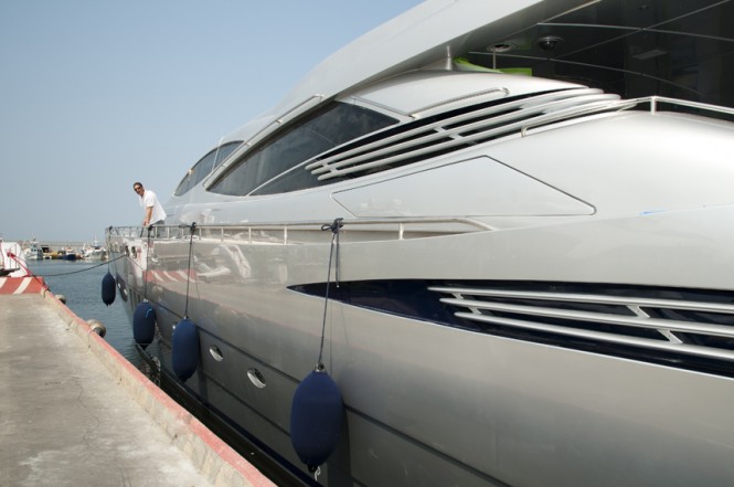 Launch day of the Mistral 55 yacht from the port side