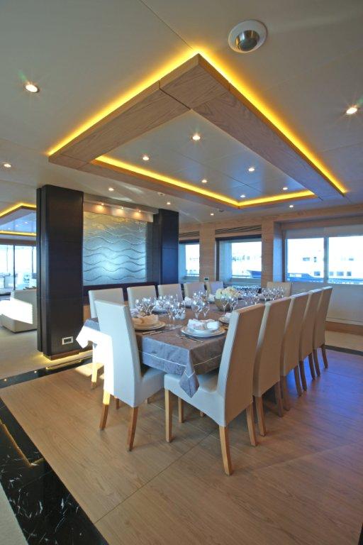 Motor Yacht Tatiana dining area Designed by j Kinder realised by