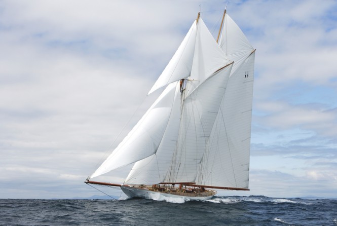 Sailing yacht Elena, the magnificent 55 metre A Class Racing Schooner August 2009 – Photo Credit Mount Gay Rum Round Barbados Race