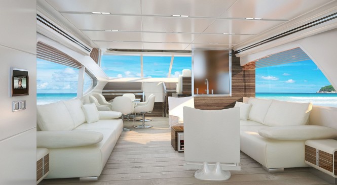 Salon of the 72' flybridge motor yacht by Joachim Kinder Design