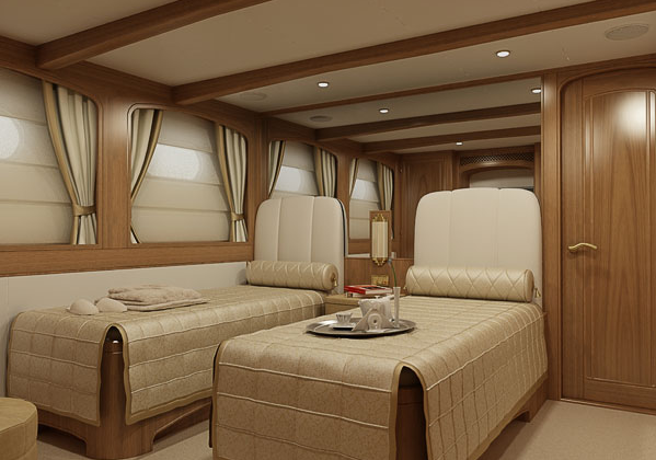 Twin cabin on board of the 33m expedition motor yacht by MS Yachts