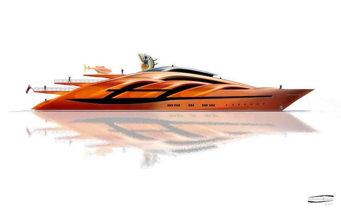 1. McDiarmid Design - 90m side profile Superyacht Conch - classic bow