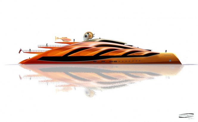 3. McDiarmid Design - 90m side profile Superyacht Conch - reverse bow