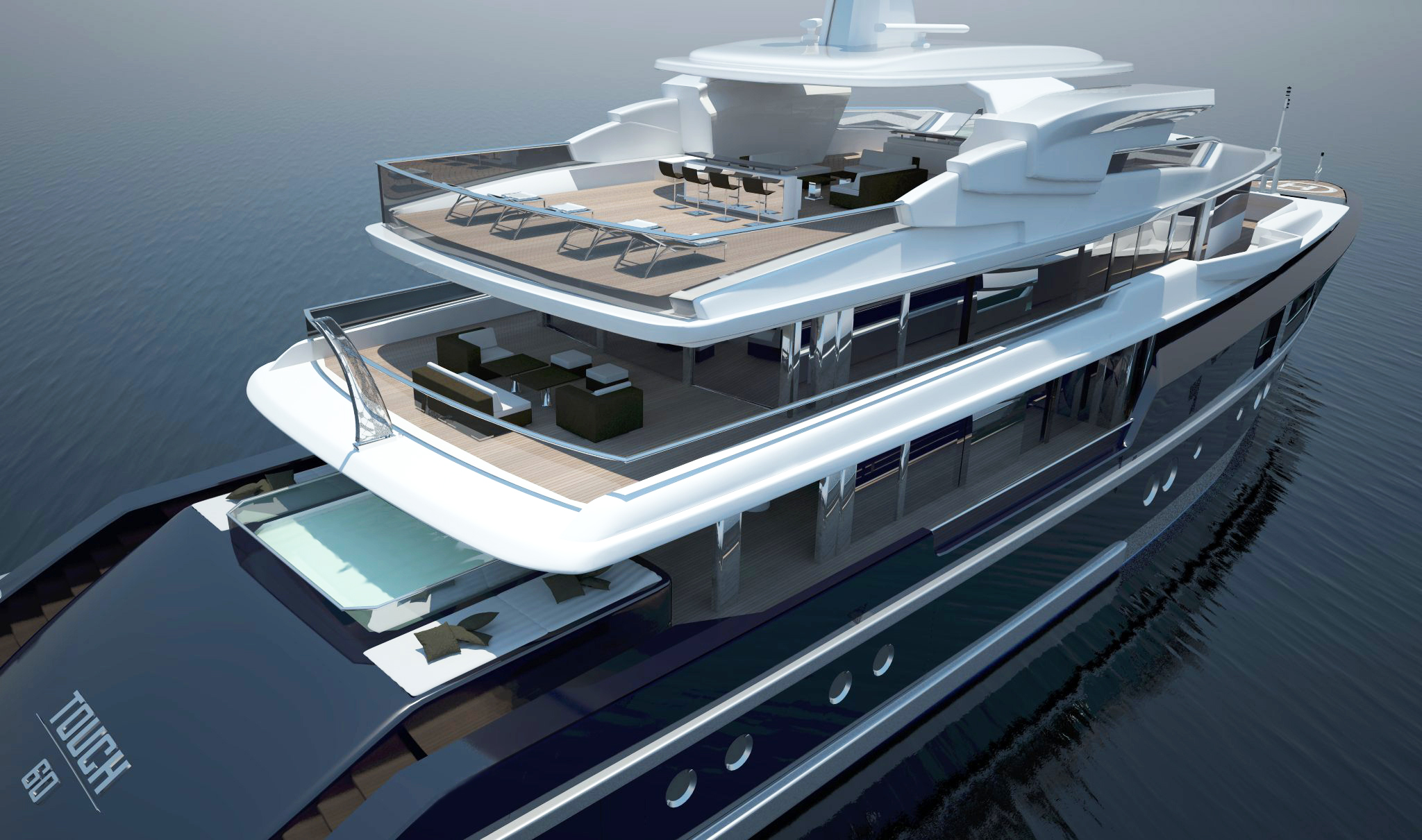 60m Touch yacht concept designed by Newcruise - Aft view.