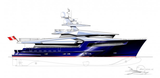 A 126ft motor yacht study by Adriel Design