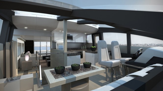 Interior of Pearl 75 motor yacht by Kelly Hoppen MBE 