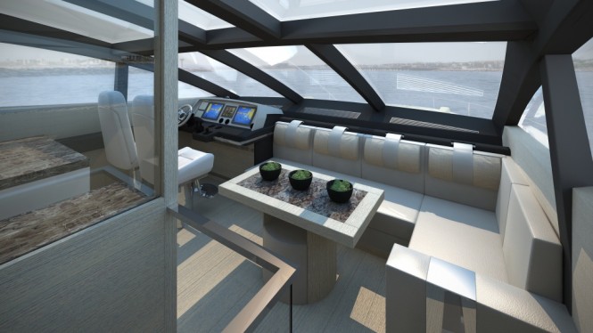 Interior of Pearl 75 motor yacht by Kelly Hoppen MBE 