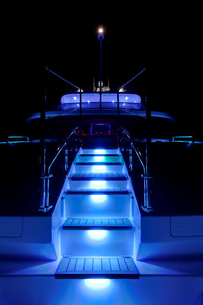 LED lighting system developed by Benetti partnership for Delfino 93 superyacht line.