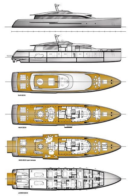 Layout of the CNB 43.20 m motor yacht designed by German Frers Image courtesy of CNB Superyachts Layout of the CNB 43.20 m motor yacht designed by German Frers Image courtesy of CNB Superyachts