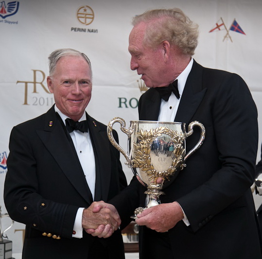 NYYC's Commodore Towse (left) with Rambler 100 skipper George David (Hartford, Conn.), who receives the RORC Loujaine Trophy. (Photo Credit TR2011Paul Wyeth)