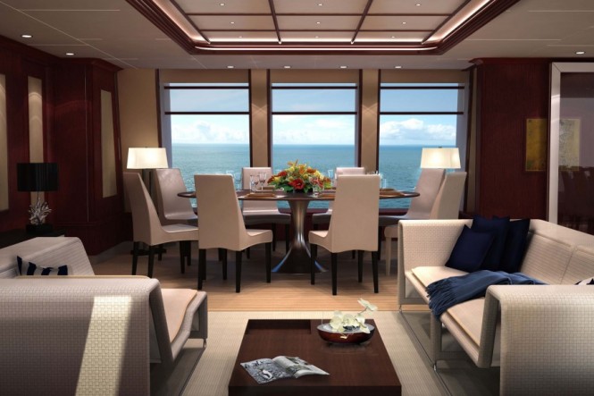 Dining area of F45 Vantage Feadship Motor Yacht Helix 