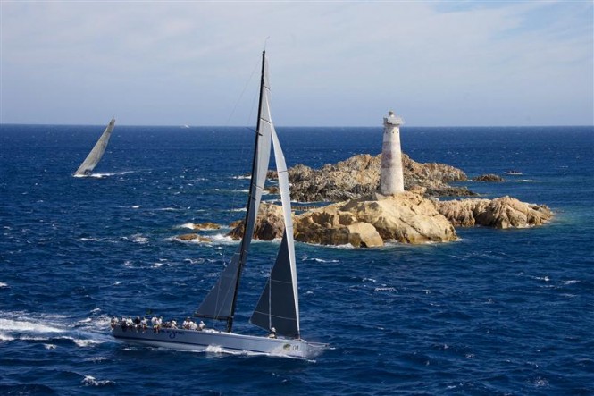 Andres Soriano's ALEGRE turning the lighthouse off Porto Cervo - Photo Credit  Rolex - Carlo Borlenghi
