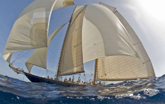 Classic sailing yachts gather in Porto Cervo for Veteran Big Boat Rally - Sailing yacht Mariette racing -Photo Credit YCCS