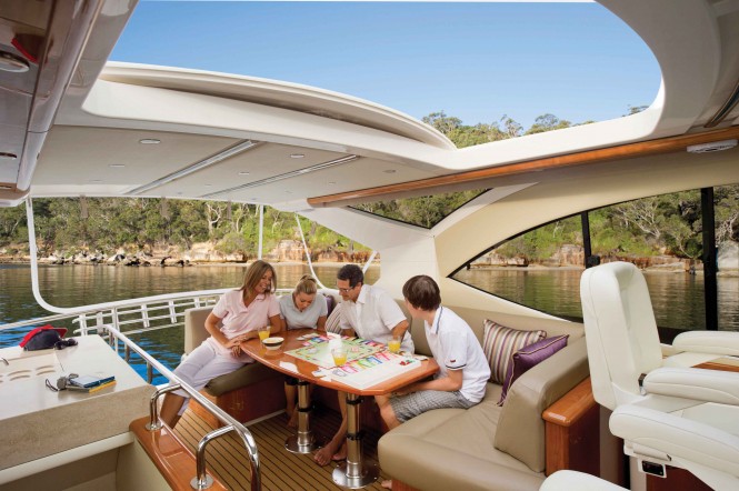 Enjoy family time in your very own sky lounge on board Riviera's new 53 Enclosed Flybridge