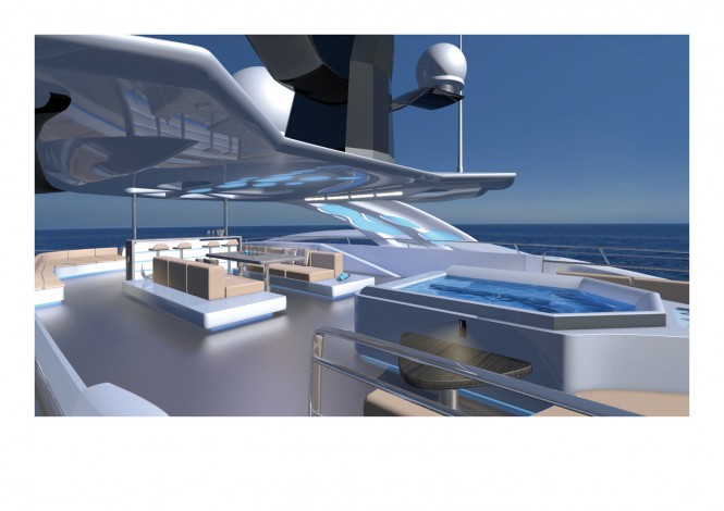 Exterior spaces on board of superyacht Proxima - rendering and design by RF Yachts