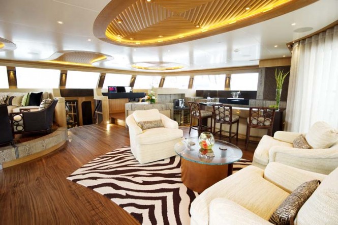 Sailing catamaran HEMISPHERE  by Pendenniswith interior design by Michael Leach.