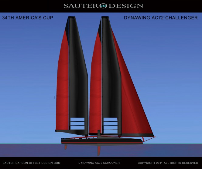 Sauter Carbon Offset Design DynaWing AC72 Schooner for the 34th America’s Cup Challenger Catamaran