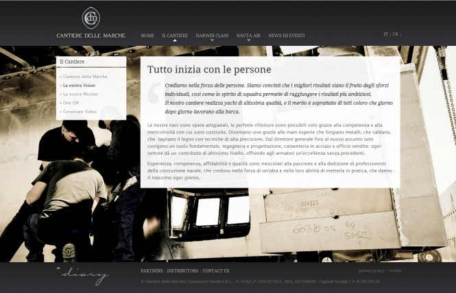 Shipyard's Vission - Screenshot of the newly launched Cantiere delle Marche website