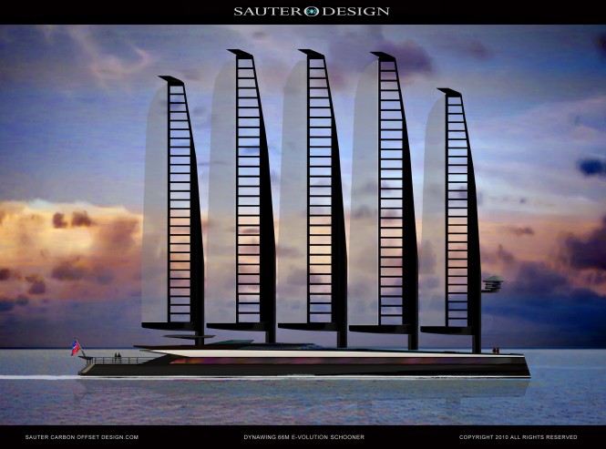 The 66m Emax E-Volution Solar Hybrid Schooner design by Sauter Carbon Offset Design and Ned Ship