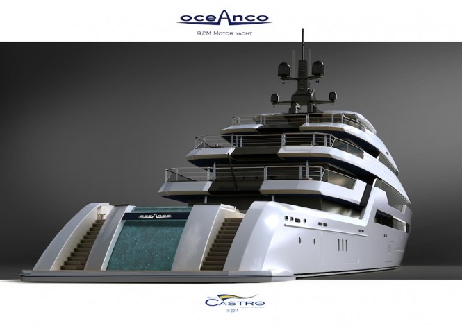 White version of the 92m PA153 superyacht by Tony Castro - Transom view