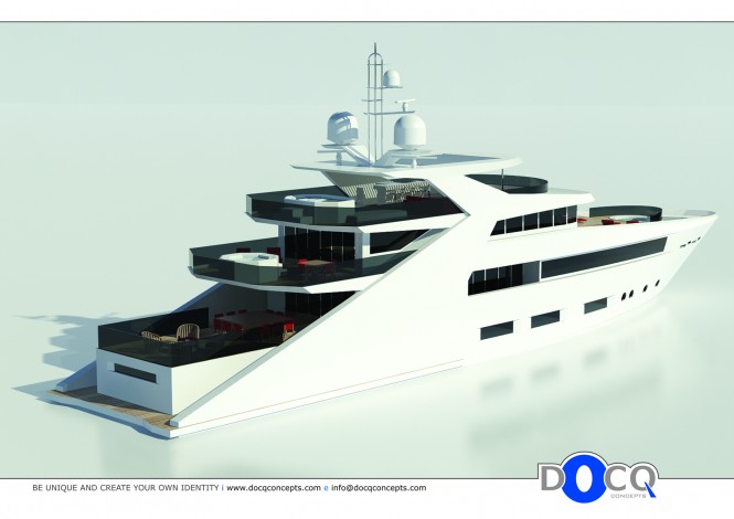 47m motor yacht Lustroso design by Docq Concepts Aft View Profile