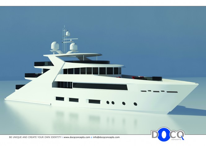 47m motor yacht Lustroso design by Docq Concepts - Front View Profile