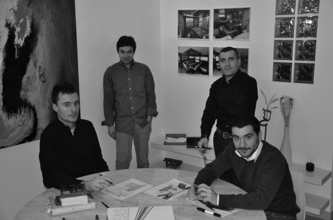 Four members of the  Hot Lab yacht design team in Milan - from left: Michele Dragoni, Antonio Romano, Antonio Scognamiglio and Enrico Lumini