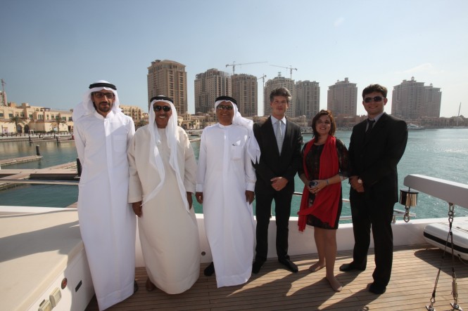 Gulf Craft’s Yachting Lifestyle Show in Qatar Hussain Alshaali, Mohamed Alshaali, Dr. Hamdan Alshamsi, Erwin Bamps, Elena Crosetto, Denis Bochkarev – Credit Gulf Craft