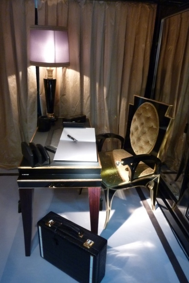 Inside the stunning Mondo Marine Alexander Again superyacht - writing desk - - Photo Alessio Baleri Inside the stunning Mondo Marine Alexander Again superyacht - writing desk - - Photo Alessio Baleri