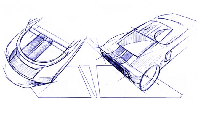 Racing car inspired drawings by Hot Lab yacht design studio