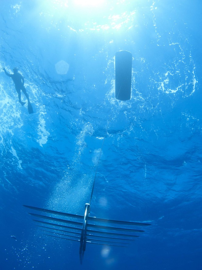 A Wave glider as seen from below the Ocean surface