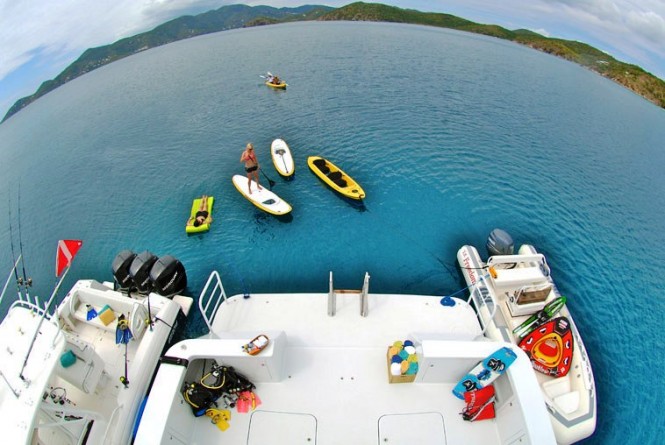 Broward 120 luxury yacht FREEDOM full of water toys