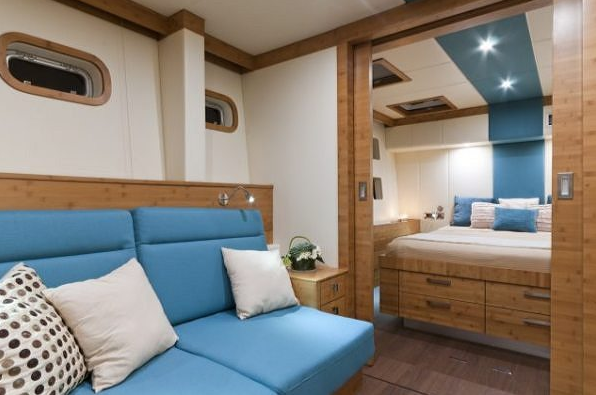Interior of the superyacht Anini a Sunreef 70 catamaran