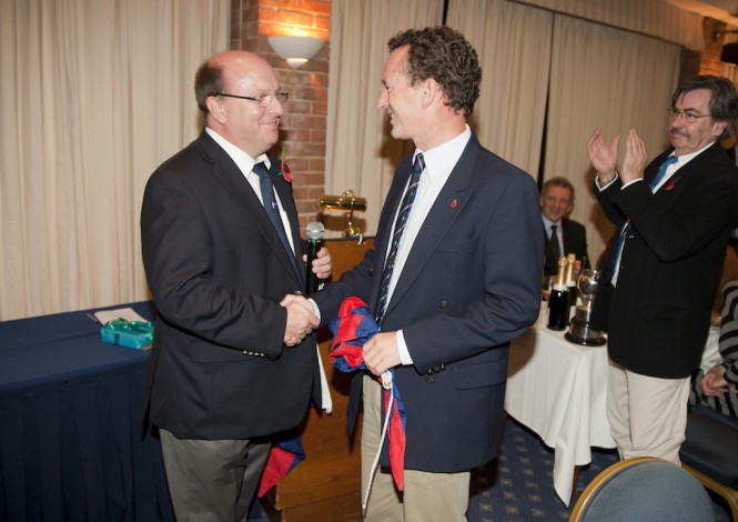 Jeremy Robinson (right) receives an Honorary Membership to the Royal Southern Yacht Club from Commodore Mark Inkster. Photo: Mike Jones