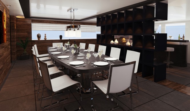 Nick Mezas luxury yacht R & R - a dining room