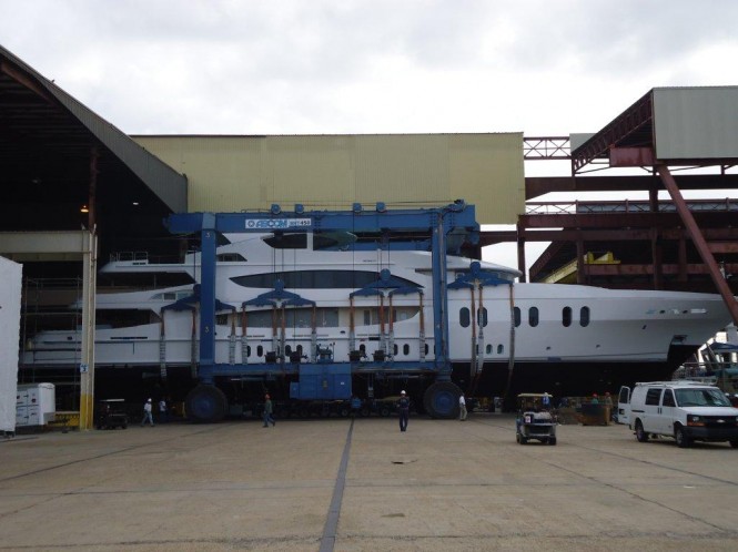 The luxury yacht Lady Linda Trinity Yachts ex T050 Nears the Water