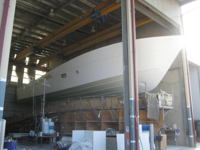 The new 23m motor yacht 75 Enclosed Flybridge hull is the largest ever built at the Riviera facility
