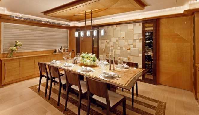 120´ luxury yacht MUSES - Luxurious Dining Area 120´ luxury yacht MUSES - Luxurious Dining Area