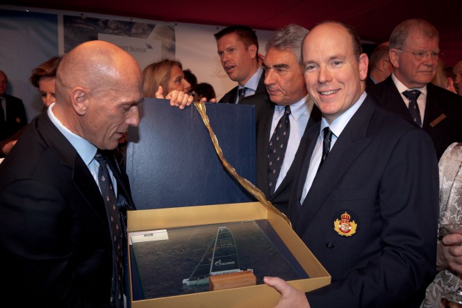 Super yacht Esimit Europa 2's Owner Igor Simcic and HSH Prince Albert II - Gift