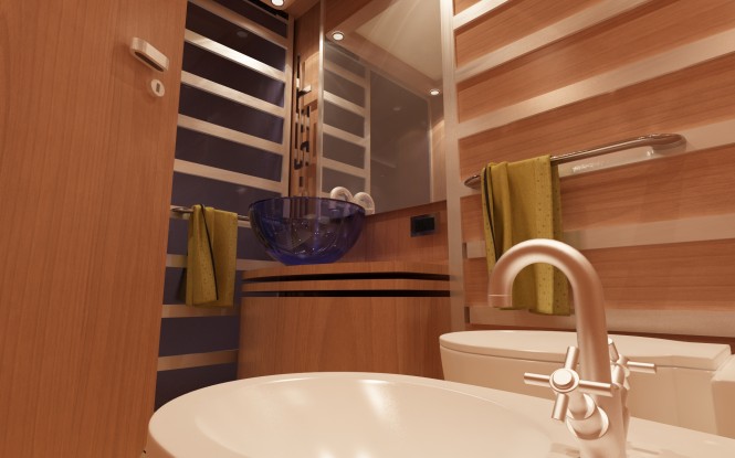 Bathroom on board Fjm Powerdesign yacht Re-Set