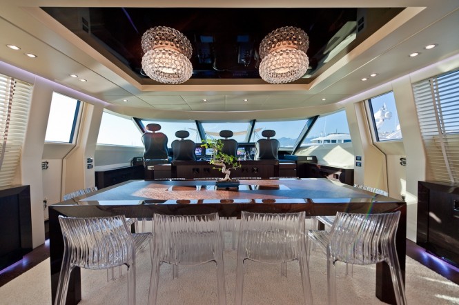 Dining on board the stunning Blue Force One yacht - Credit to AB Yachts