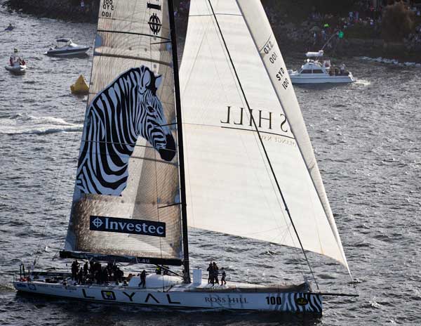 Super yacht Investec Loyal takes the finish cannon Photo D. Foster