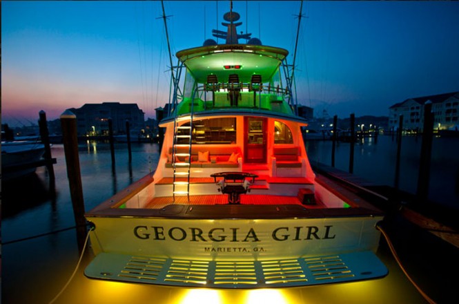 Luxury yacht Georgia Girl by night