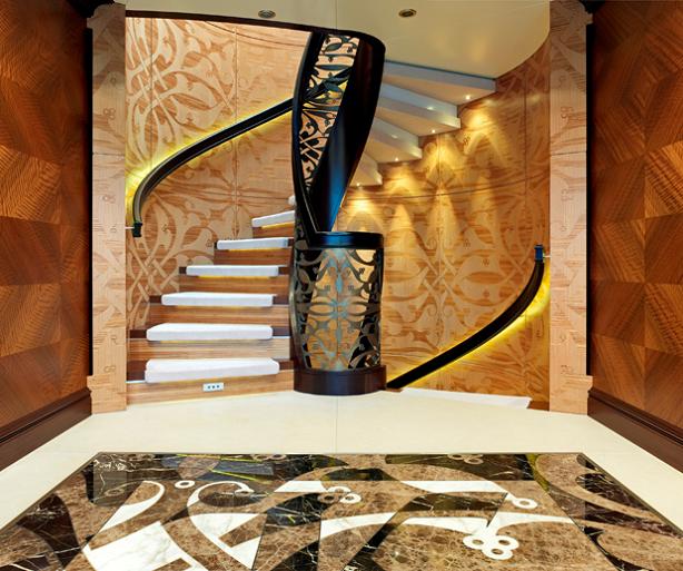 Elegant Main Staircase on the 60m luxury yacht Kaiser