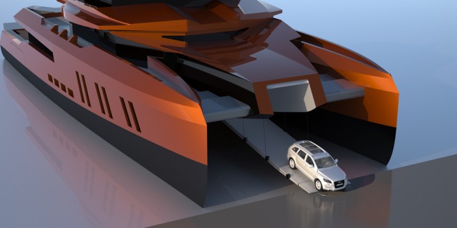 Super yacht Eva with Audi Q7 driven off via the bow ramp