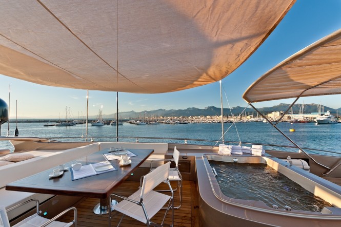 Superyacht Blue Force One - Sundeck table - Credit to AB Yachts