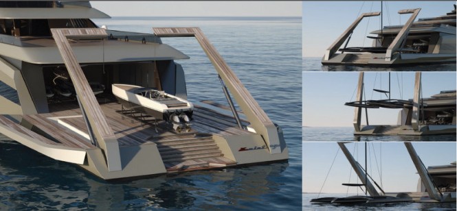 The hangar is used as a large yacht tender garage