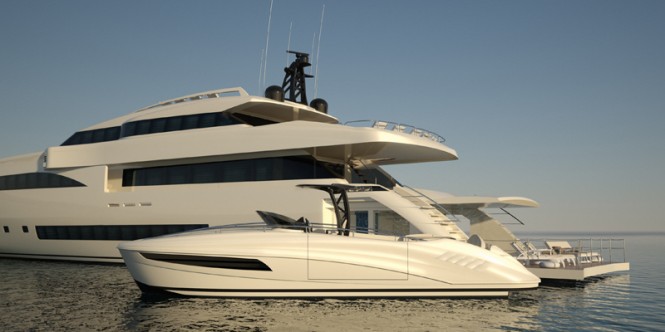 Wider 150 superyacht with her yacht tender